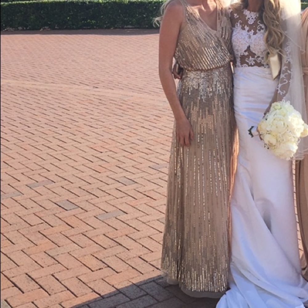 Adrianna Pappel champagne sequin beaded gown
